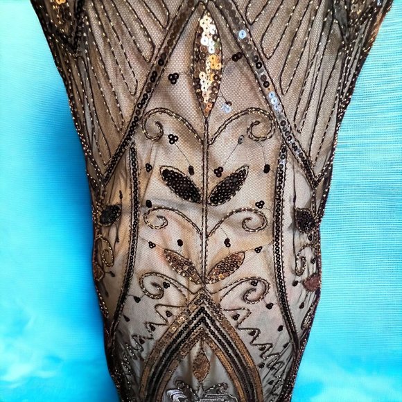 1920s Gatsby Inspired Rose and Leaves Sequin Flapper Dress (XL) - Picture 10 of 14